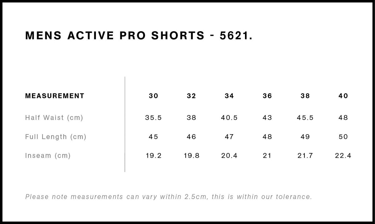 Active Pro Shorts 18" 5621 - Size guide