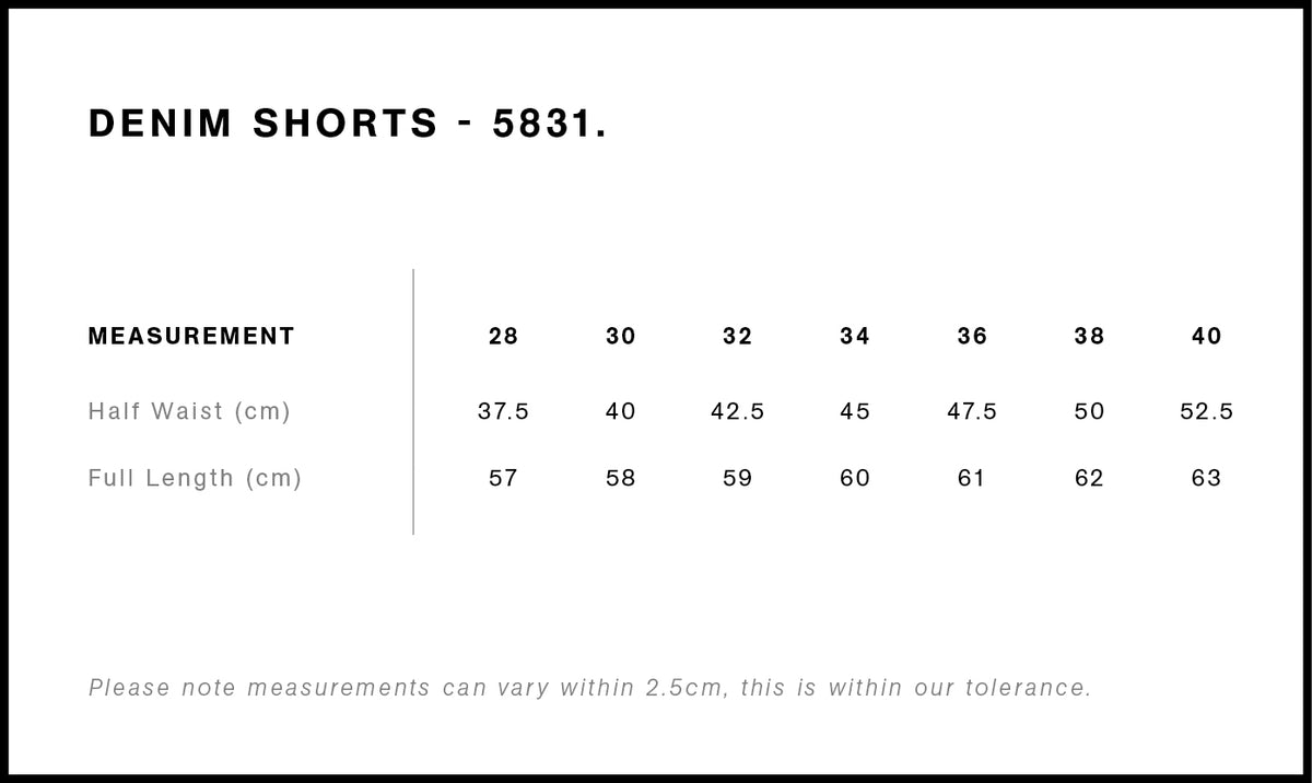 Denim Shorts 23" 5831 - Size guide