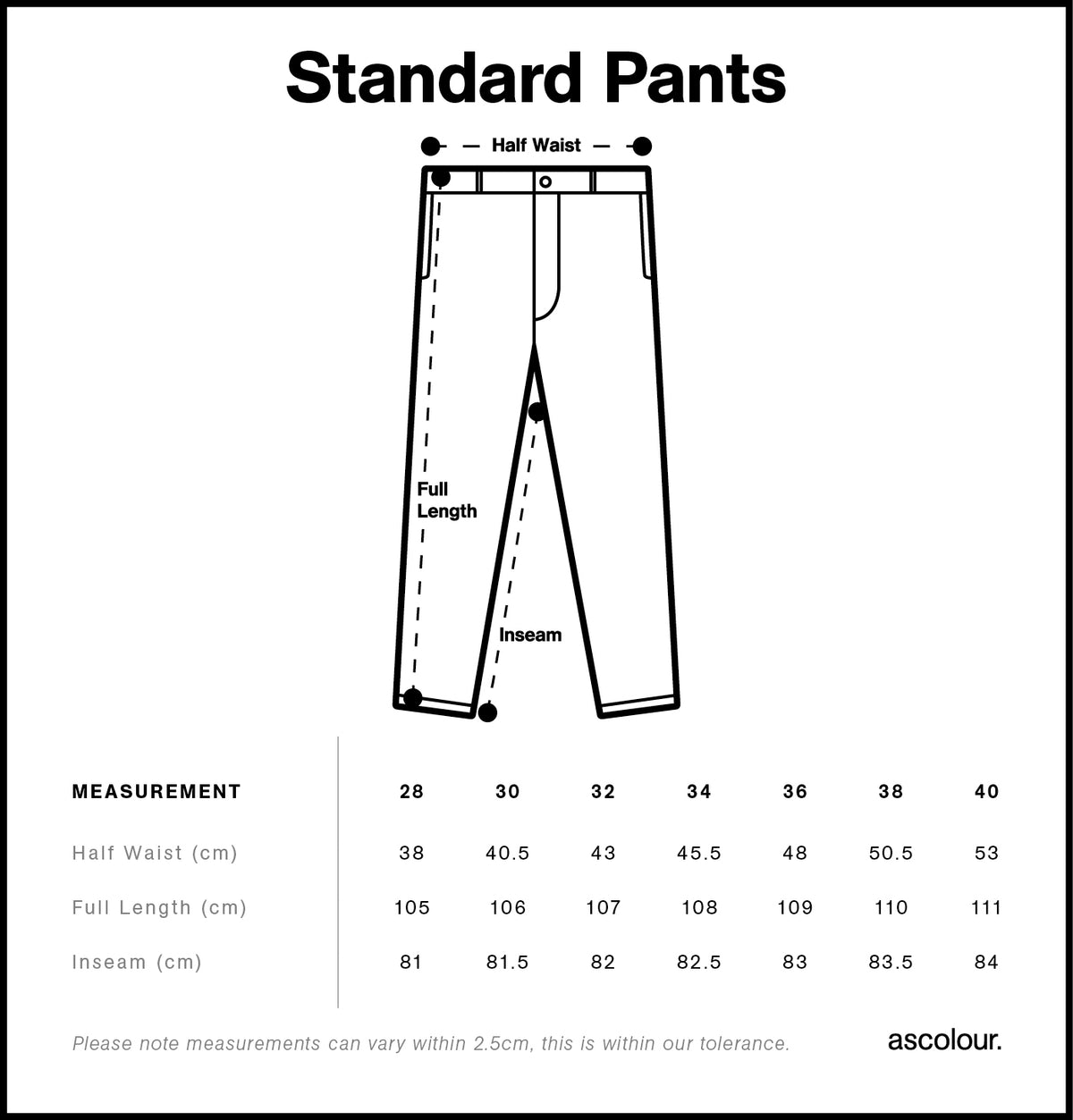 Standard Pants 5901 - Size guide