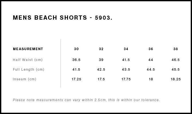 Beach Shorts 17" 5903 - Size guide