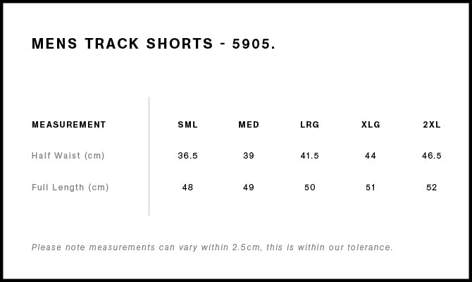 Track Shorts 19" 5905 - Size guide