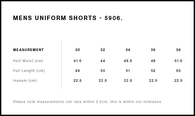 Uniform Shorts 5906S - Size guide