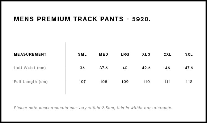 Premium Track Pants 5920S - Size guide