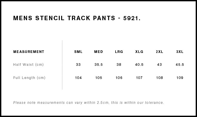 Stencil Track Pants 5921 - Size guide