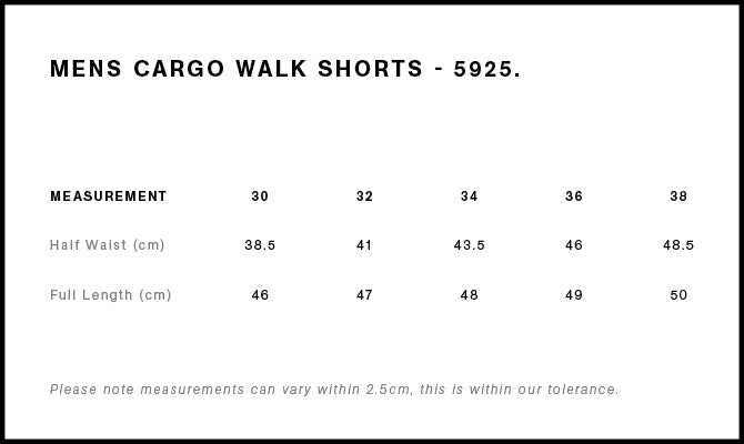 Cargo Walk Shorts 19" 5925S - Size guide