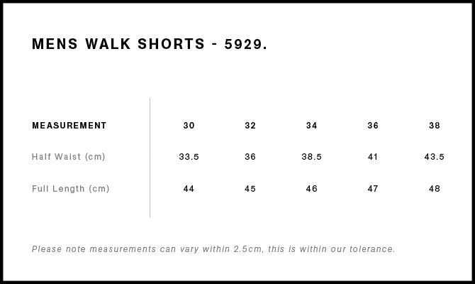 Walk Shorts 5929S - Size guide