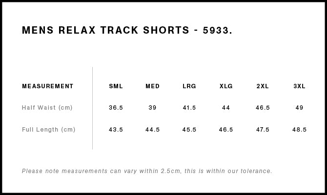 Relax Track Shorts 18" 5933 - Size guide