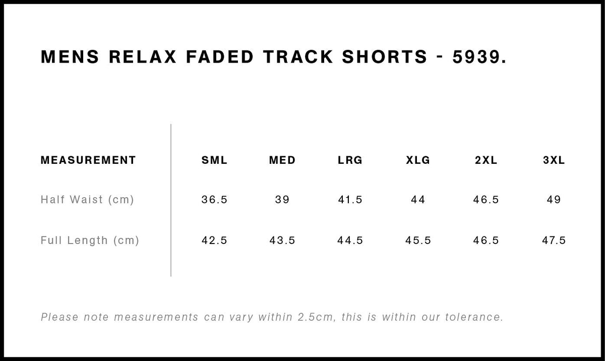 Relax Faded Track Shorts 18" 5939 - Size guide