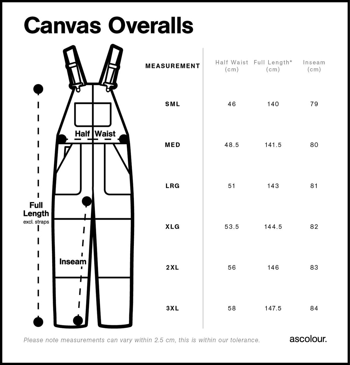 Canvas Overalls 5980 - Size guide