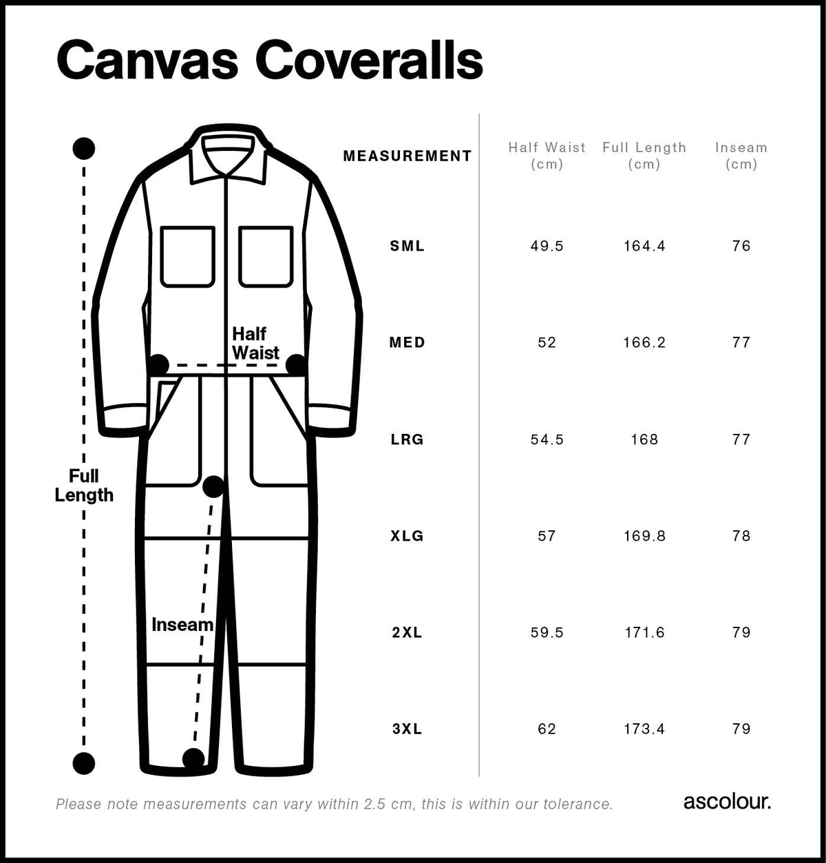 Canvas Coveralls 5981 - Size guide