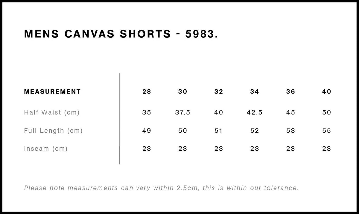 Canvas Shorts 20" 5983 - Size guide