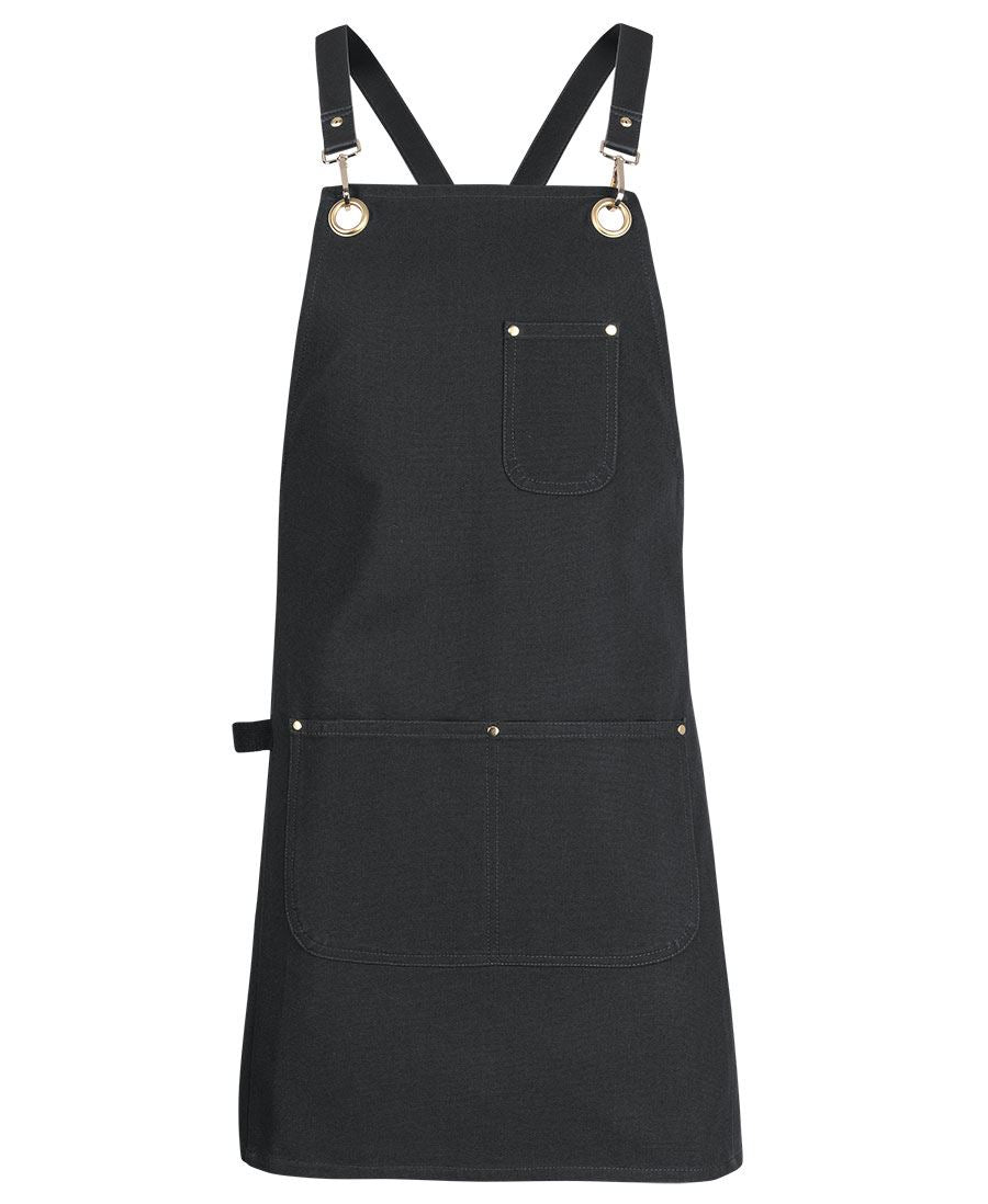 JB's 65x75 Brass Eyelet Canvas Apron with PU Strap - Black/Black - Front