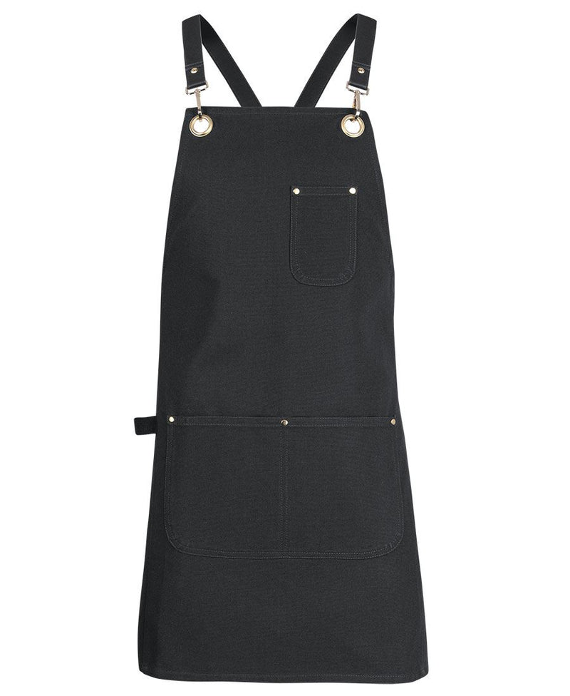 JB's 65x75 Brass Eyelet Canvas Apron with PU Strap - Black/Black - Front