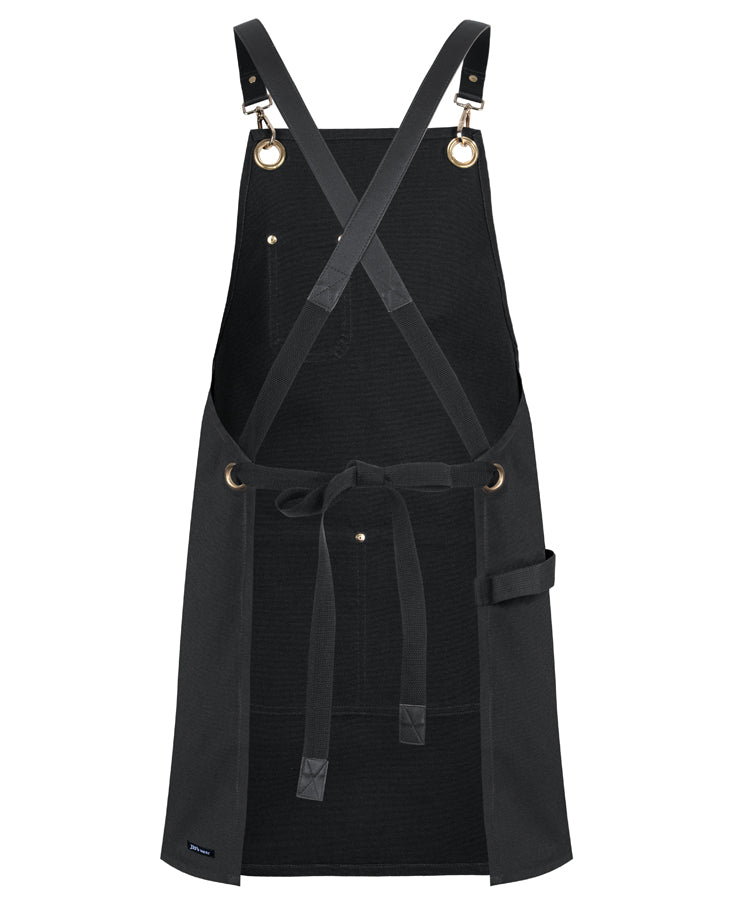 JB's 65x75 Brass Eyelet Canvas Apron with PU Strap - Black/Black - Back