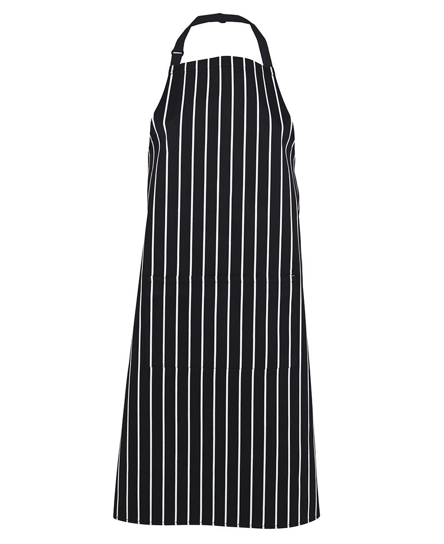 JB's Bib Striped Apron with Pocket - Black/White - Front