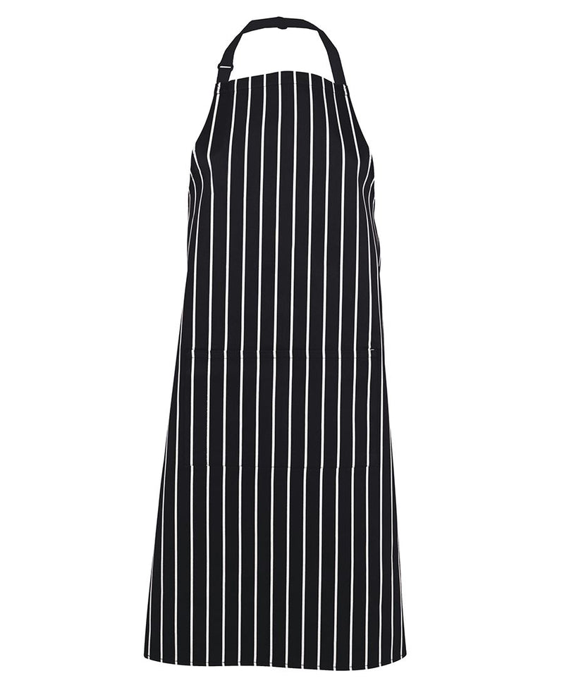 JB's Bib Striped Apron with Pocket - Black/White - Front