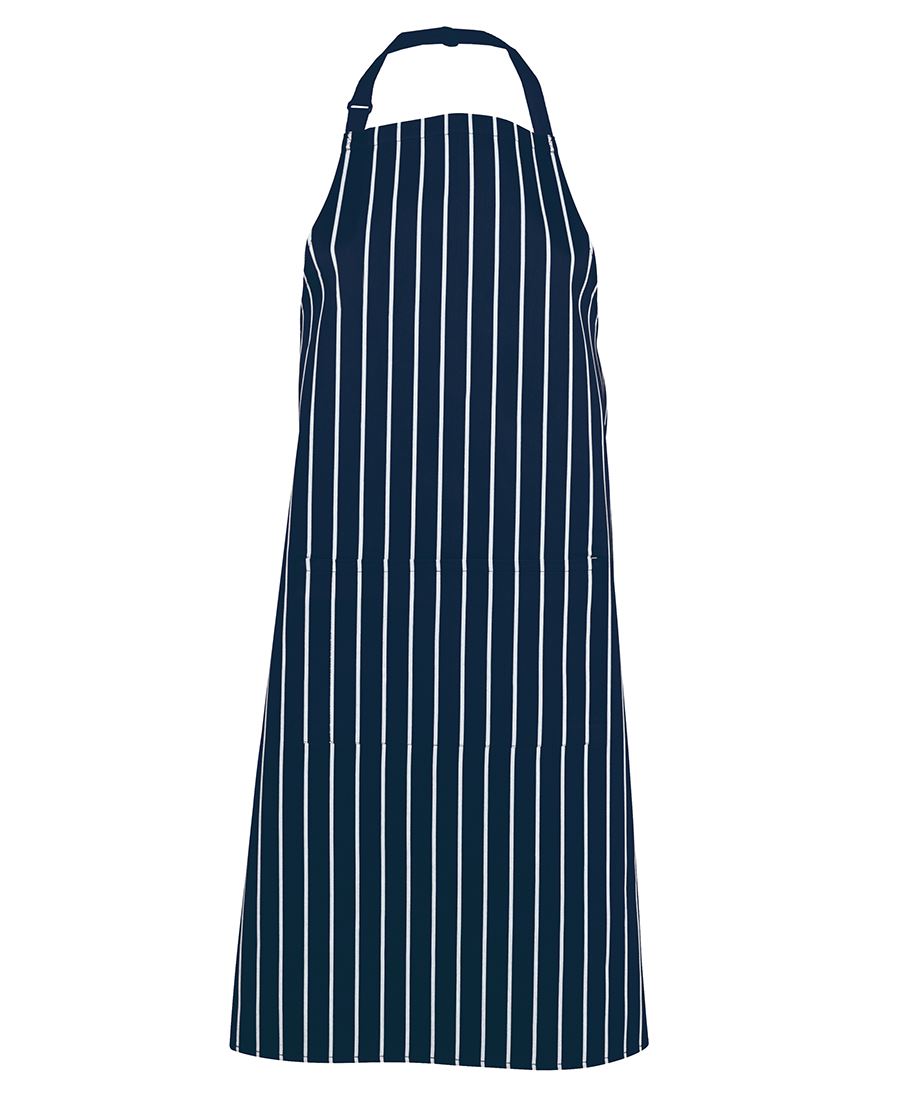 JB's Bib Striped Apron with Pocket - Navy/White - Front