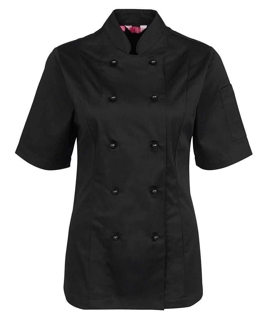 JB's Ladies S/S Chef's Jacket - Black - Front
