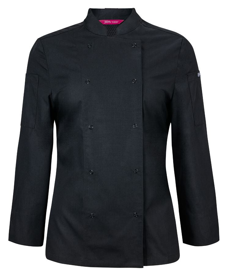 JB's Ladies L/S Snap Button Chef Jacket - Black - Front