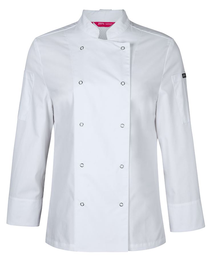 JB's Ladies L/S Snap Button Chef Jacket - White - Front