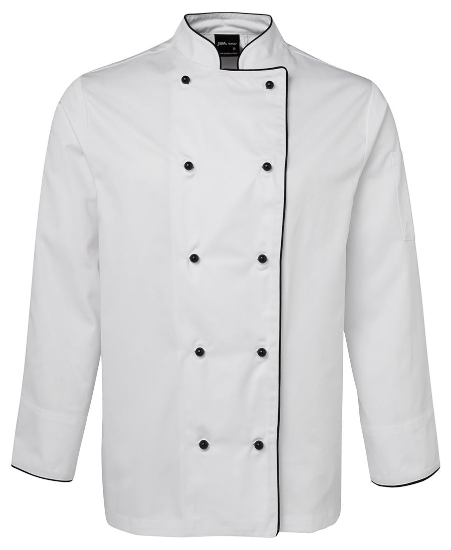 JB's L/S Chefs Jacket - White/Black Piping - Front