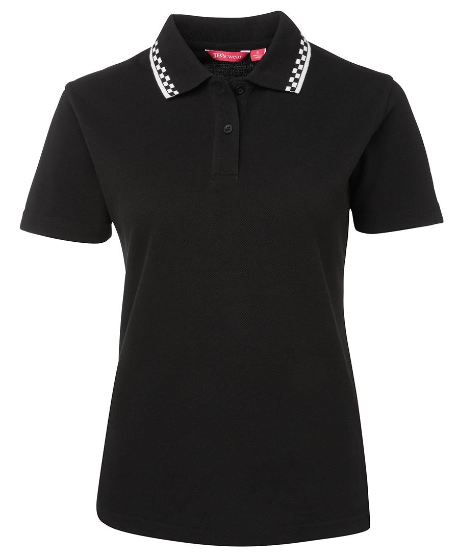 JB's Ladies Chef Polo - Black/White - Front