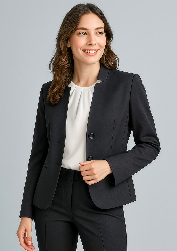 Cool Stretch Womens Short Jacket with Reverse Lapel - Black - Model