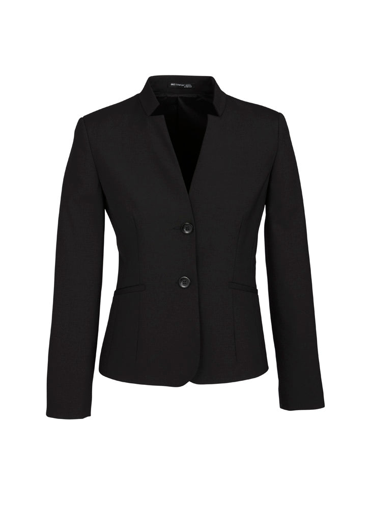 Comfort Wool Stretch Womens Short Jacket with Reverse Lapel - Black - Front