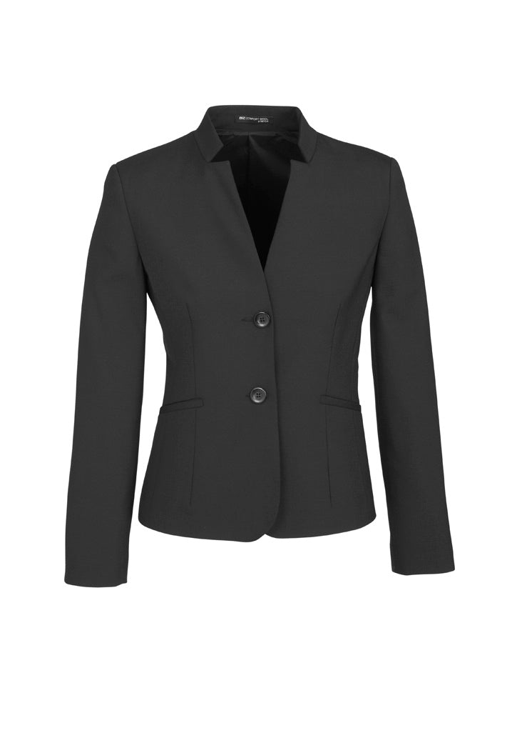 Comfort Wool Stretch Womens Short Jacket with Reverse Lapel - Charcoal - Front