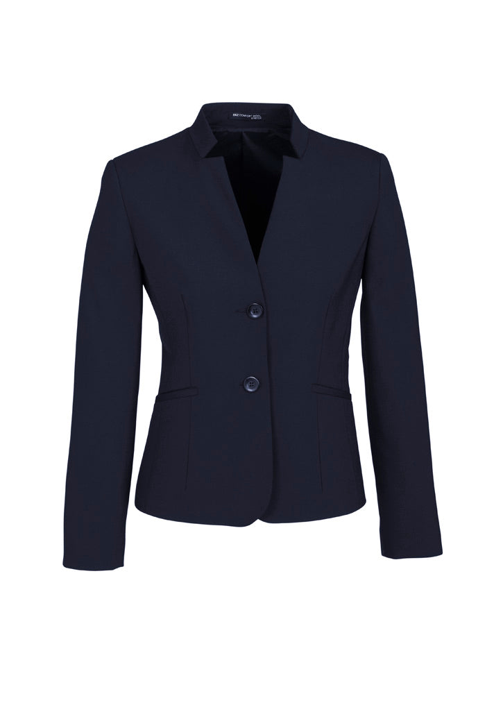 Comfort Wool Stretch Womens Short Jacket with Reverse Lapel - Navy - Front