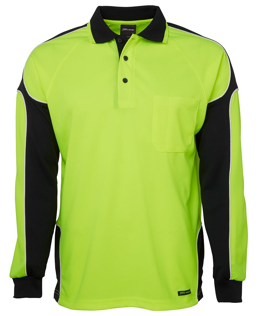 JB's Hi Vis L/S Arm Panel Polo - Lime/Black - Front