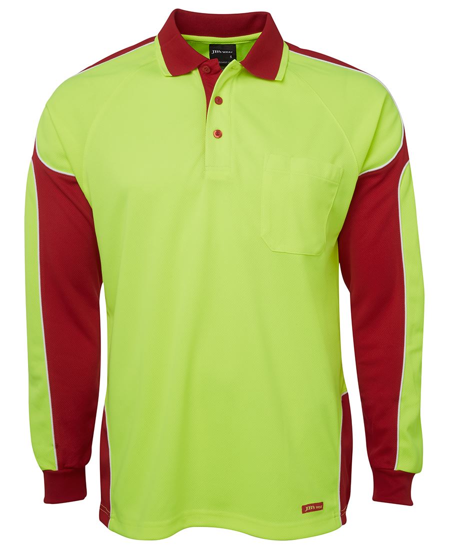 JB's Hi Vis L/S Arm Panel Polo - Lime/Red - Front