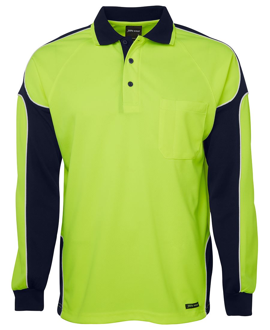 JB's Hi Vis L/S Arm Panel Polo - Lime/Navy - Front