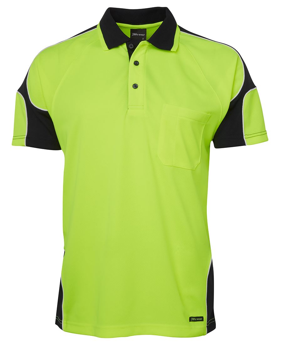 JB's Hi Vis S/S Arm Panel Polo - Lime/Black - Front