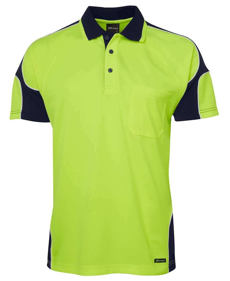 JB's Hi Vis S/S Arm Panel Polo - Lime/Navy - Front