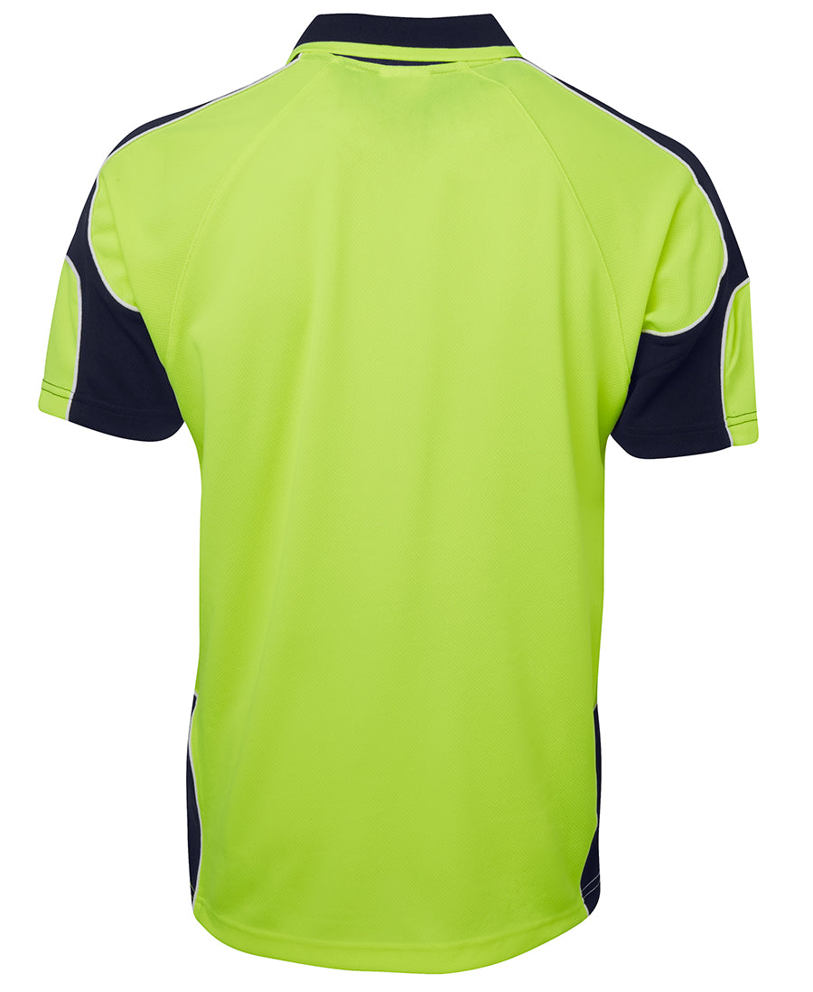 JB's Hi Vis S/S Arm Panel Polo - Lime/Navy - Back