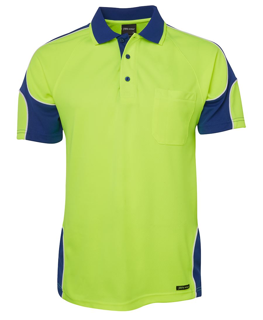 JB's Hi Vis S/S Arm Panel Polo - Lime/Royal - Front