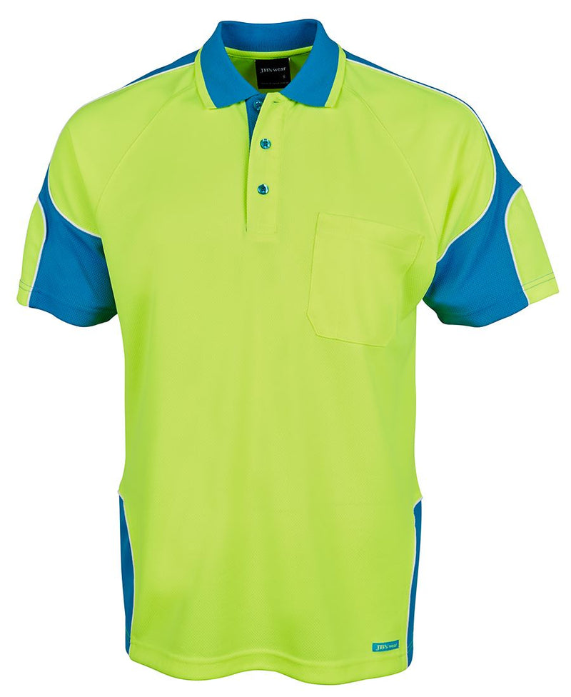 JB's Hi Vis S/S Arm Panel Polo - Lime/Aqua - Front