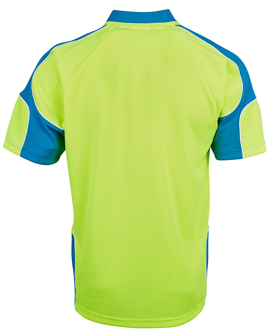 JB's Hi Vis S/S Arm Panel Polo - Lime/Aqua - Back