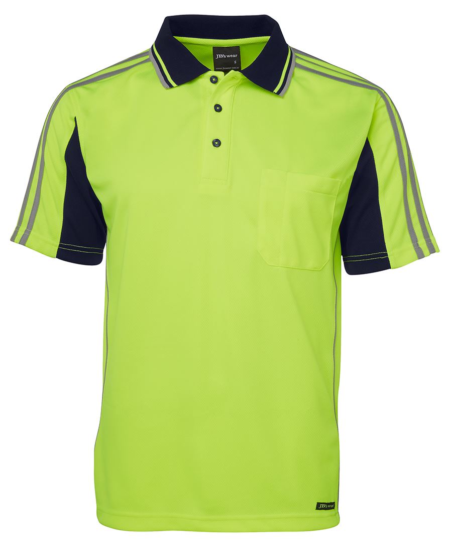 JB's Hi Vis S/S Arm Tape Polo - Lime/Navy - Front