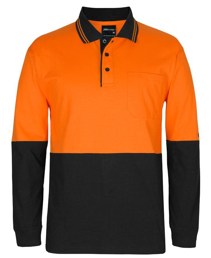 JB's Hi Vis L/S Cotton Polo - Orange/Black - Front