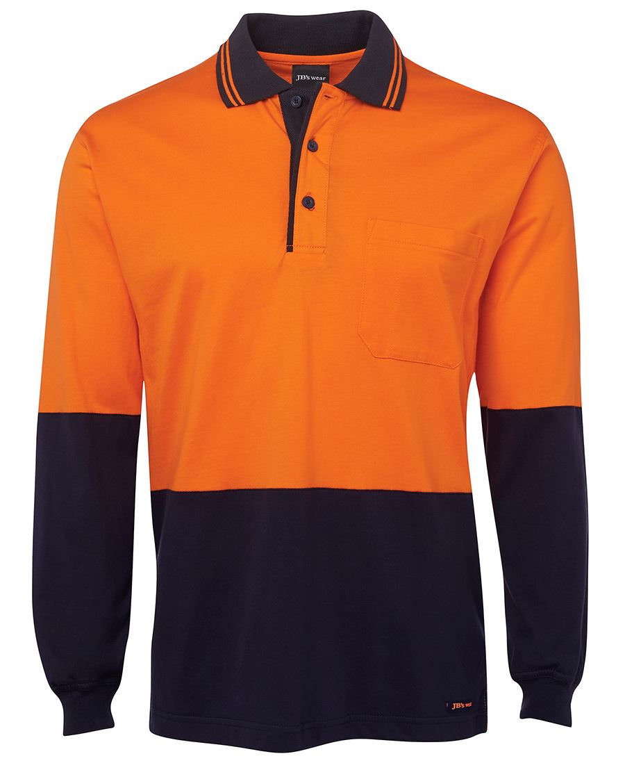 JB's Hi Vis L/S Cotton Polo - Orange/Navy - Front