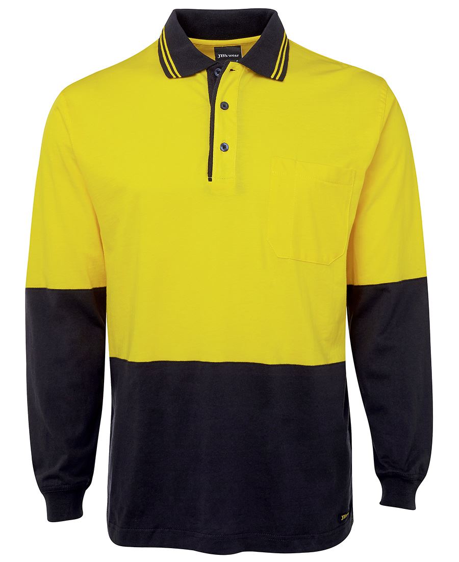 JB's Hi Vis L/S Cotton Polo - Yellow/Navy - Front