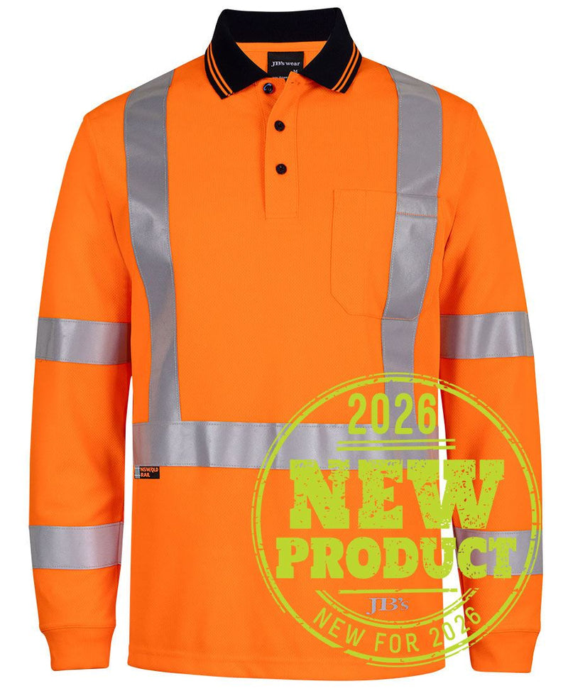 JB's Hi Vis L/S NSW/QLD Rail Biomotion X-Back Polo - Orange - Front