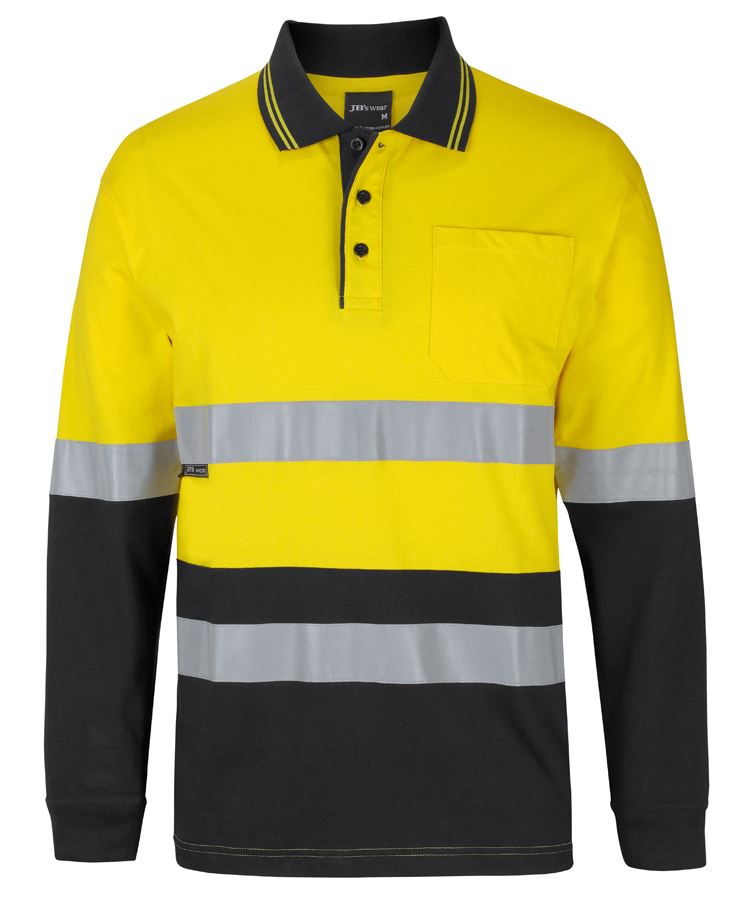 JB's Hi Vis (D+N) L/S Cotton Polo - Yellow/Black - Front