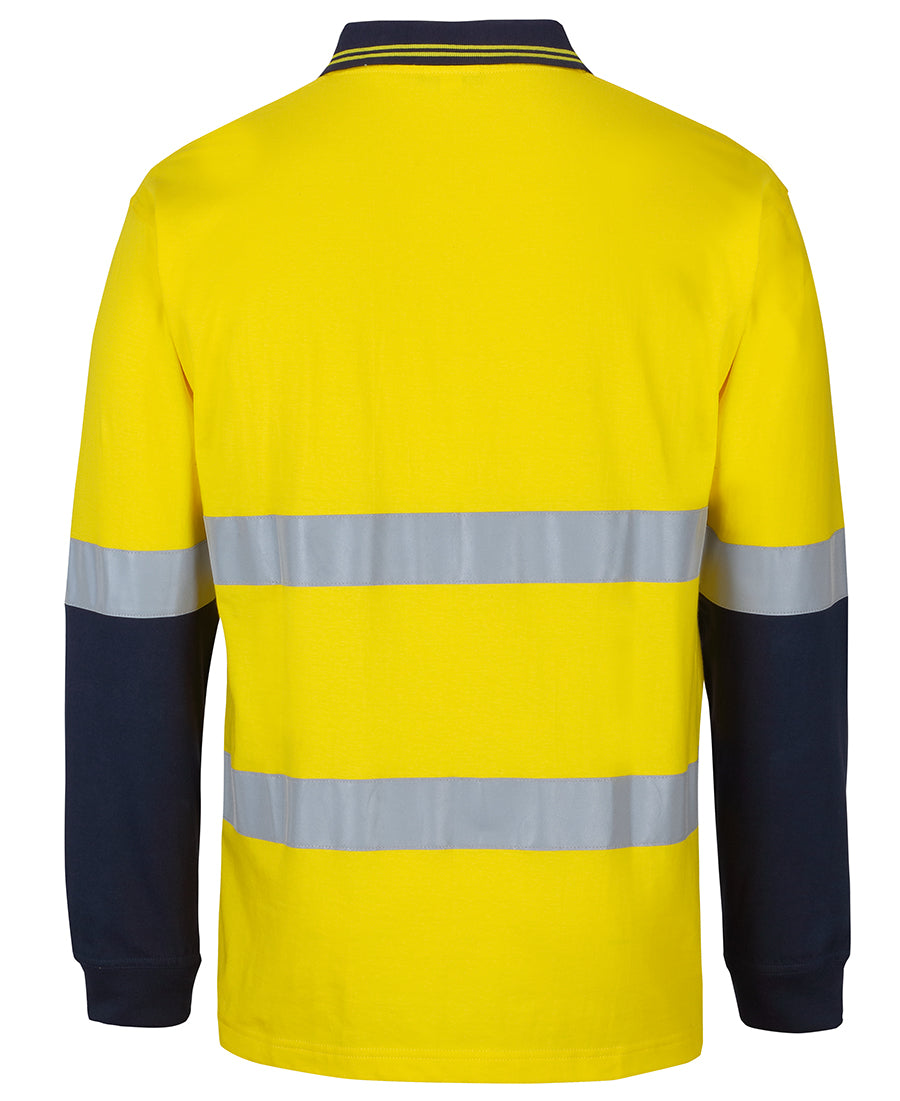 JB's Hi Vis (D+N) L/S Cotton Polo - Yellow/Navy - Back