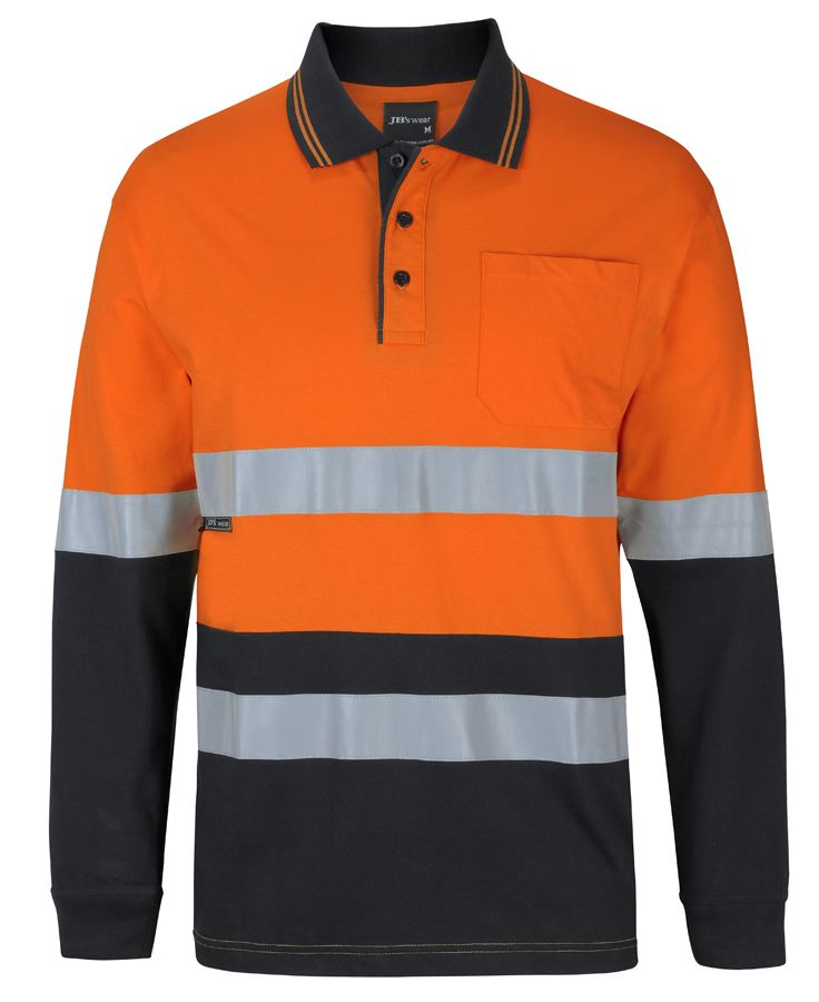 JB's Hi Vis (D+N) L/S Cotton Polo - Orange/Black - Front