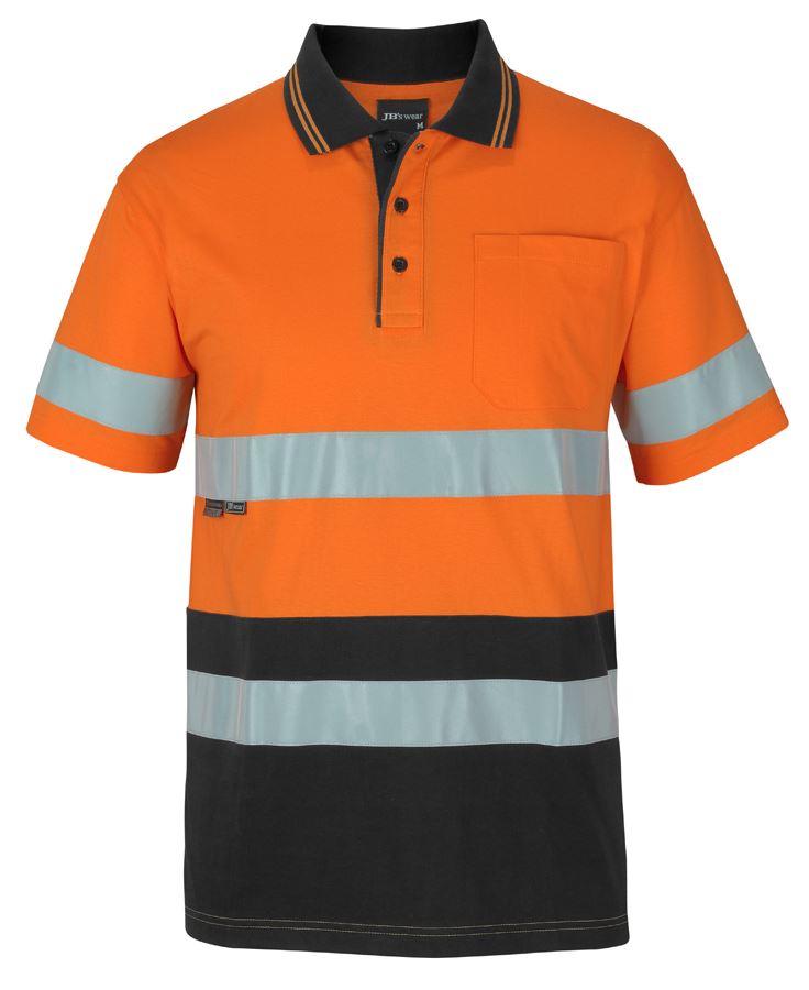 JB's Hi Vis (D+N) S/S Cotton Polo - Orange/Black - Front