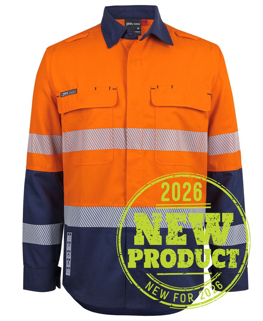 JB's FR PPE2 Biomotion L/S Work Shirt - Orange/Navy - Front
