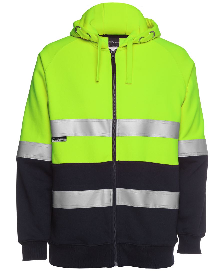 JB's Hi Vis (D+N) Full Zip Fleecy Hoodie - Lime/Navy - Front